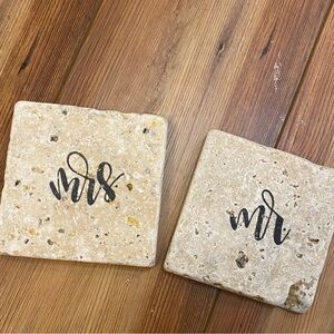 Handmade stone Mr & Mrs coasters